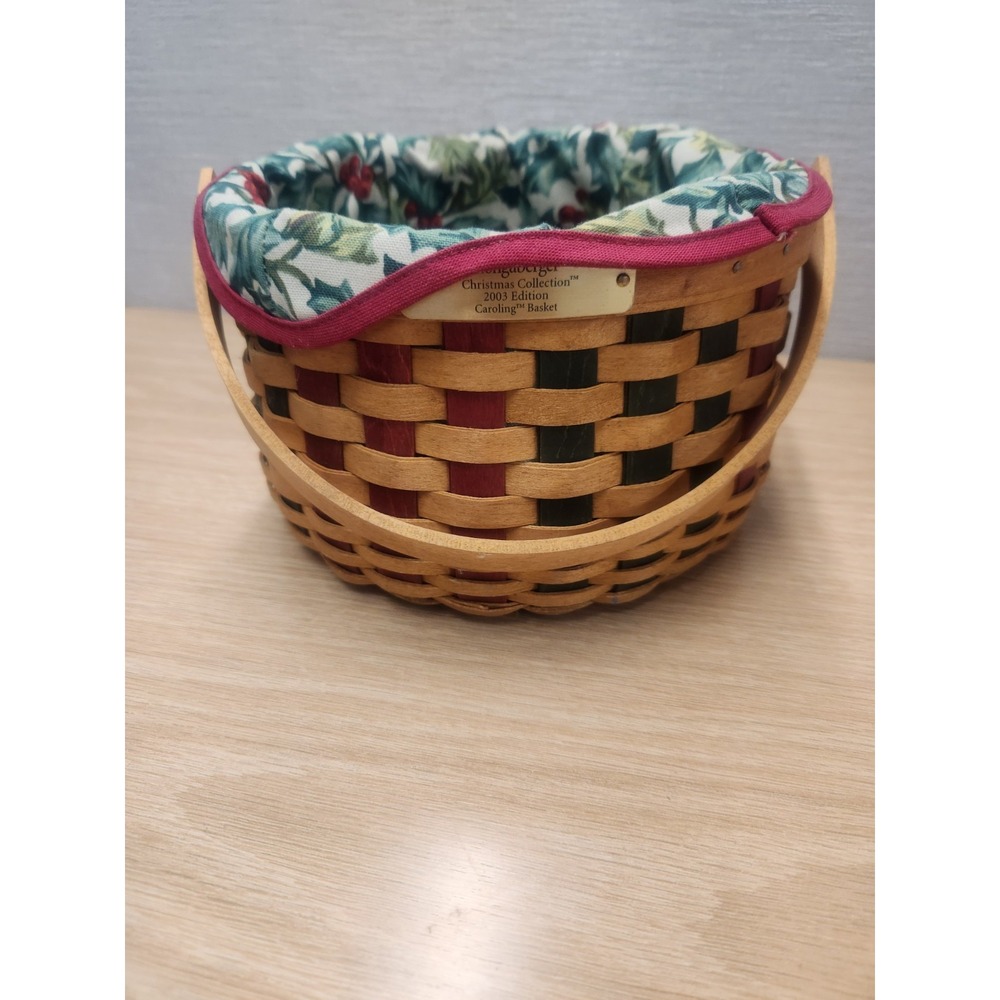 Vintage Longaberger 2003‎ Christmas Collection Caroling basket With Holly Liner